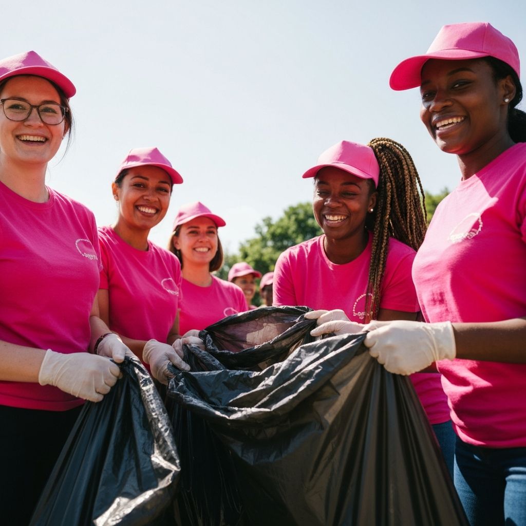Mujeres voluntarias en un evento ambiental